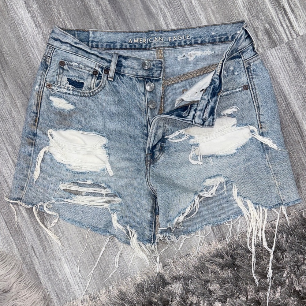 American Eagle Outfitters Ripped Jean Shorts - Blue